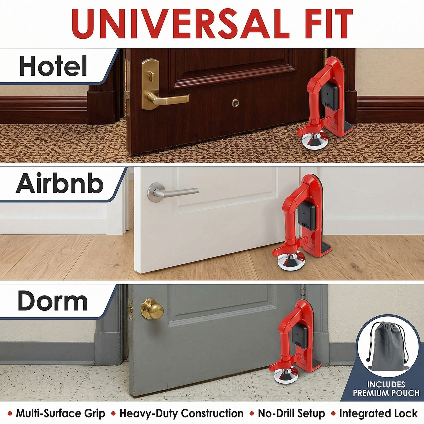 Door Jammer Alarm – Portable Security Door Stop for Home & Travel